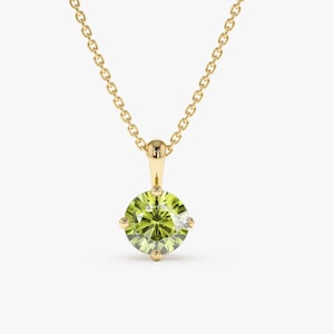 14k Gold Peridot Necklace, Solitaire Gemstone Necklace, Dainty Solid Gold Cable Chain, August Birthstone, Birthstone Necklace, Anaya