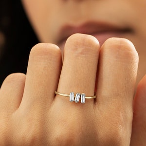 ethically sourced mini baguette cut dimonds in solid 14k or 18k gold rings