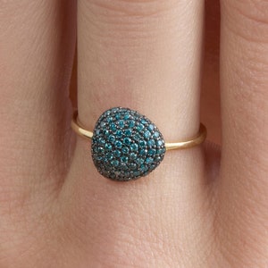 Blue Diamond Cluster Ring, Solid 10k 14k 18k Gold Option, Black Rhodium Prong, Unique Cocktail Ring, Statement Jewelry, Gift for Mom, Holly