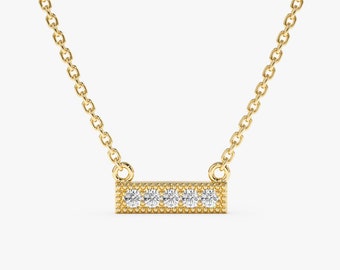 14k Gold Diamond Bar Necklace, Small Diamond Necklace, Minimalist Necklace, Yellow Gold, White Gold, Rose Gold, Dainty Necklace, Paula