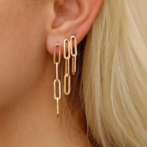 solid gold paperclip chain earring
