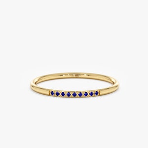 14k Gold Sapphire Ring, 1.2mm Thin Gold Band Ring, Solid Gold Minimalist Ring, Blue Sapphire, 14k Gold Delicate Gemstone Ring, Vanessa