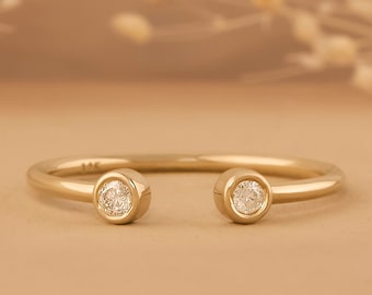 14k Gold Diamond Cuff Ring, Diamond Open Ring, Engagement ring stacking, Dainty Cuff Ring, Stacking Diamond Ring, Bezel Set Diamonds, Robin