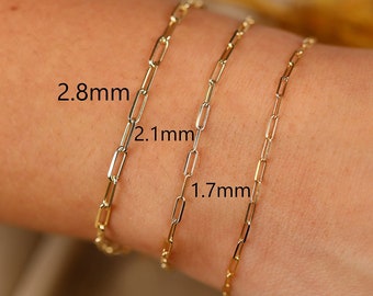 14K Solid Gold Paperclip Chain, Not Hollow, Dainty Gold Chain, Trendy Gold Chain Bracelet, Stacking Gold Bracelet, Chain For Charm, Talia
