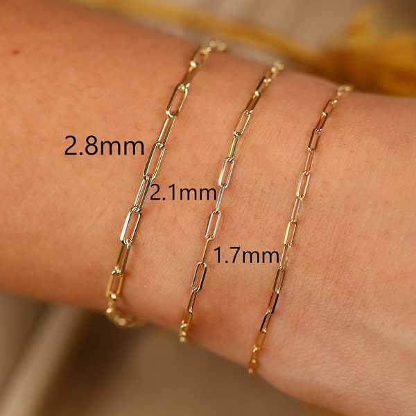 14K Solid Gold Paperclip Chain, Not Hollow, Dainty Gold Chain, Trendy Gold Chain Bracelet, Stacking Gold Bracelet, Chain For Charm, Talia
