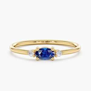 14k Gold Diamond and Sapphire Ring, Blue Sapphire Engagement Ring, Dainty Solid Gold Minimalist Ring, Natural Diamonds and Sapphire, Daria