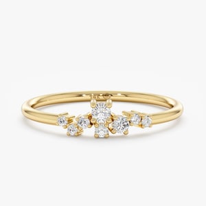 Diamond Cluster Ring in 14k Gold, Dainty Diamond Cluster Ring, Unique Diamond Stackable Ring, Diamond Wedding Band, Graduation Gift, Lorelai