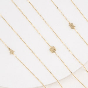 14k Mini Gold Initial Necklace, Small Plain Sideway Initial necklace, Solid Gold, Custom Necklace, 14k Solid Yellow, Rose, White Gold, Ivory