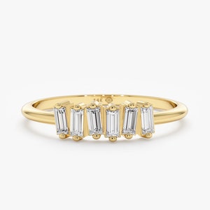14k Gold Baguette Diamond Ring, Diamond Cluster Ring, Asymmetrical Diamond Setting, 14K Rose, White, Yellow, Minimalist Wedding Ring, Helena