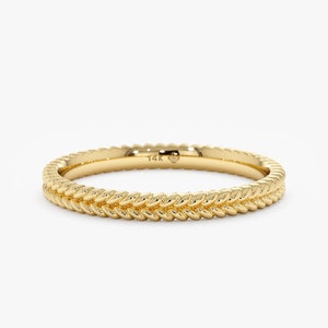 Solid Braided Gold Ring, Rope Wedding Band, Unique 2mm Gold Ring, Twisted Rope Stacking Ring, 14k or 18k Stackable Ring, Detailed and Dainty