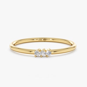 14k Gold Minimalist Diamond Ring, 3 Diamond Ring, Dainty Stackable Ring, Stacking Wedding Ring, Dainty Diamond Ring, Thin Gold Band, Freya