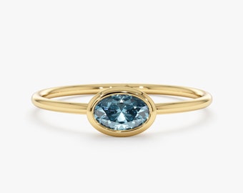 Blue Topaz Gold Stackable Ring, Topaz Ring, 14k Rose, Yellow, White, Oval Cut Gemstone, Solitaire Bezel Setting, Dainty Gold Ring, Linda