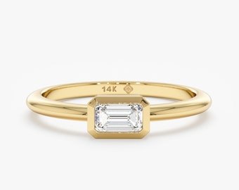 Natural Emerald Cut Diamond Ring, Engagement Ring, Natural Diamond Jewelry, Handmade Fine Bridal Jewellery, 14K or 18K Solid Gold, Kali