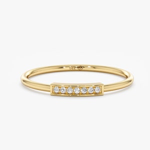 14k Gold Diamond Dainty Ring, Minimalist Diamond Ring, Solid Gold Thin Band, Small Diamond Ring, Natural Diamond Ring, Signet Ring, Paula