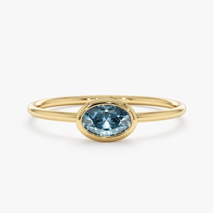 Blue Topaz Gold Stackable Ring, Topaz Ring, 14k Rose, Yellow, White, Oval Cut Gemstone, Solitaire Bezel Setting, Dainty Gold Ring, Linda