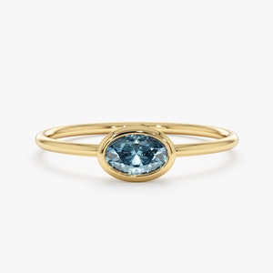 Blue Topaz Gold Stackable Ring, Topaz Ring, 14k Rose, Yellow, White, Oval Cut Gemstone, Solitaire Bezel Setting, Dainty Gold Ring, Linda