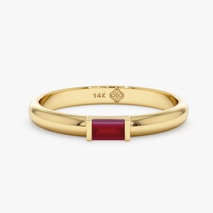 14k Solid Gold Ruby Ring, Plain Dome Band, Wedding Band, Solid Gold Jewelry, Minimalist Stackable Ring, Natural Birthstone Jewellery, Annie