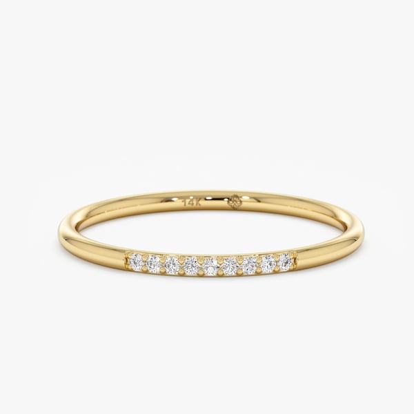 14k Gold Dainty Diamond Ring, 1.2mm Thin Band, Solid Gold, Minimalist Diamond Ring, Natural Diamonds, Stackable Ring, Wedding Band, Vanessa