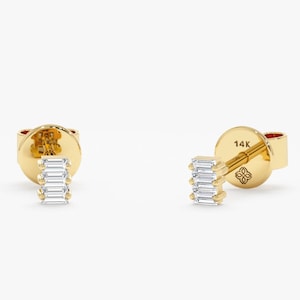 14k Baguette Diamonds Stud Earrings , Solid Gold Diamond Earrings, Tiny Studs, 14k Rose, White, Yellow Gold, Minimalist Earrings, Helena