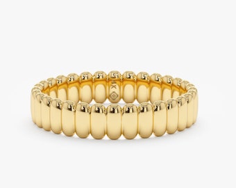 Ehering aus massivem Gold, einzigartiges geriffeltes Design, 14 Karat oder 18 Karat, zeitloses, zierliches klassisches Band, strukturierter Ring, edles schlichtes Goldband, Celia