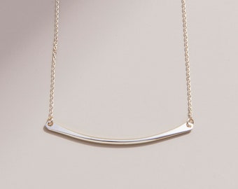 14k Solid Gold Bar Pendant Necklace, Gold Necklace, Minimalist Necklace, Plain Simple Gold Necklace for Every Eay, Dainty Gold Necklace, Ely