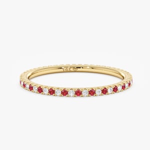 yellow gold natural ruby and diamond eternity band