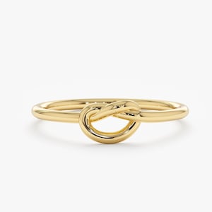 14k Solid Gold Knot Ring, Love Knot, Minimalist Stackable Gold Ring, Thin Gold Ring, Dainty Promise Ring, Rose, White, Yellow Gold, Jenna