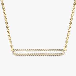 14k Gold Diamond Bar Necklace, Eternity Necklace, Dainty Diamond Necklace, 14k Solid Rose, Yellow, White Gold, Anniversary Gift, Zendaya