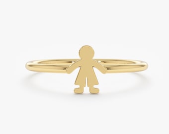 14k Mother and Son Ring, Kids Initial Ring, Gold Initial Ring, Birthday Gift, Custom Gold Ring, Solid Gold Boy Ring, Gift for Mom, Gretal