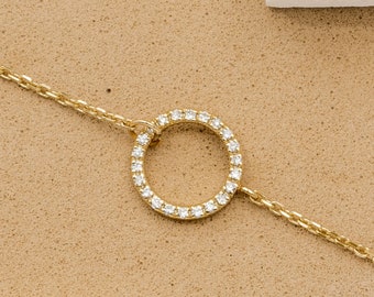 14k Solid Gold Diamond Bracelet, Dainty Diamond Disc Bracelet, Circle of Life Bracelet, Dainty Gold Bracelet, Friendship Bracelet, Lola