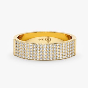 Diamond Cigar Band, 14k or 18k Solid Gold Diamond Ring, Wide Gold Band, Pave Diamond Wedding Ring, Natural Diamond Statement Ring, Amira