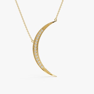 Diamond Crescent Moon Necklace, 14k Gold Large Pendant, Statement Piece, Celestial Charm, Moon Phase Necklace, Rose, White, Yellow, Luna