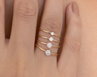14k Diamond Engagement Ring, Solitaire Diamond Bezel Ring, Diamond Ring, 14k Yellow, Rose, White, Natural Diamonds, Stackable Ring, Susie