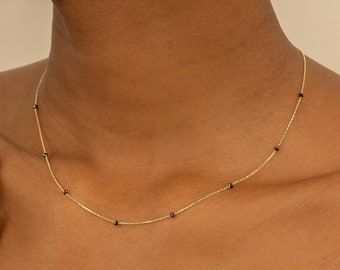 Black Diamond Necklace, Diamond Stations, Diamond Choker, Dainty Gold Chain, Diamond Beads, Handmade, Simple and Beautiful, Genuine, Poppy