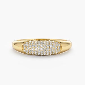 14K Solid Gold Diamond Dome Ring, Micro Pave Diamond Ring, Dainty Gold Statement Ring, Promise Ring for Her,1st Anniversary Gift, Amira