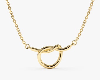 Solid Gold Knot Necklace, Promise Necklace, Charm Necklace, Love Necklace, Dainty Chain Choker, 14k Solid Gold, Anniversary Gift. Jenna