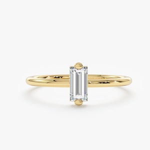 14k Gold Diamond Baguette Ring, Engagement Ring, Small Solitaire Ring, Diamond Solitaire, Solid Gold Ring, 14k Rose, White, Yellow, Sophia