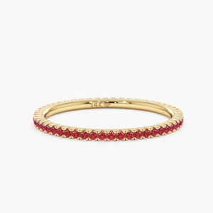 14k Gold Eternity Ruby Ring, Ruby Eternity Ring, Dainty Wedding Band, July Birthstone, Stackable Solid Gold Ring, Dainty Eternity Ring, Kiki