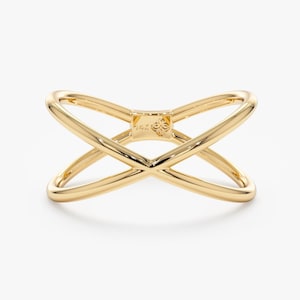 14k Solid Gold Dainty Gold X Ring,  Criss Cross Ring, Middle Finger Ring, 14k White, Yellow, Rose Gold, Delicate Gold Ring, Trendy, Adelyn