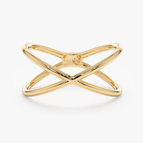 14k Solid Gold Dainty Gold X Ring,  Criss Cross Ring, Middle Finger Ring, 14k White, Yellow, Rose Gold, Delicate Gold Ring, Trendy, Adelyn