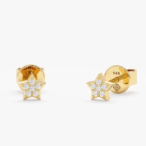 Diamond Mini Star Studs, Full Pair or Single, Mix & Match Studs, Diamond Star Earrings, 14k Gold Star Earrings, Rose, White, Yellow, Luz