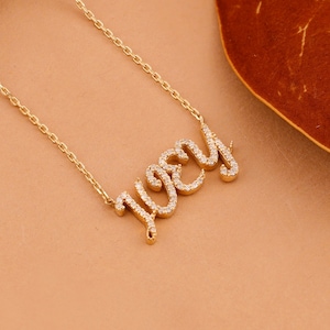14k Solid Gold Diamond Name Necklace, Script Name Necklace, Dainty Letter Name Necklace, Rose, Gold, Yellow Gold, Dainty Cable Chain, Anita