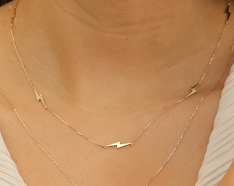 14k Solid Gold Lightning Bolt Necklace, 14K White Gold, Rose Gold, Minimal Design Choker, Dainty Choker Necklace, Layering Necklace, Briella