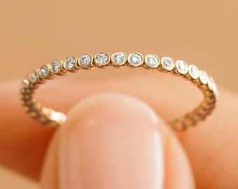 Diamond Bezel Eternity Band, 14k Gold, Dainty Wedding Ring, Stacking Ring, Diamond Eternity Ring, Full Eternity Bezel Round Diamonds, Camila