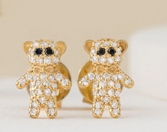 Diamond Teddy Bear Earrings, 14K Gold Teddy Bear Stud, Diamond Cute Cuddly  Bear, Gummy Bear, Pave Diamonds Stud, White Diamond Stud, Teddy - Etsy
