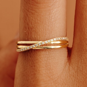 14k Solid Gold Pave Cross Engagement Ring Dainty Cross Ring 