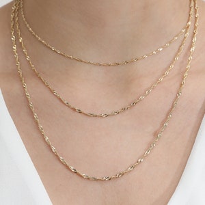 14k Solid Gold Chain, Singapore Chain Necklace, Diamond Cut Gold Necklace, Twisted Gold Chain, Layering Chain, Dainty Gold Chain, Simi