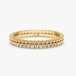 Yellow Gold Beaded Diamond Ring