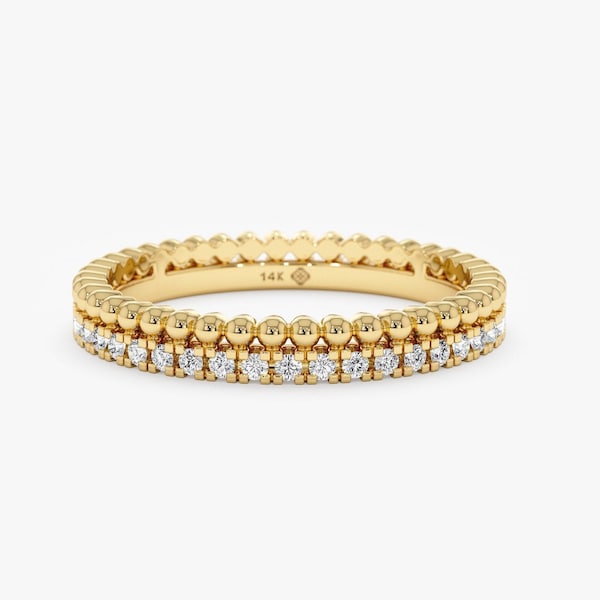 14 Diamond Eternity Ring, Beaded design, Double Stacked, Eternity Diamond Band, Dainty Wedding Band, 14k Yellow, Rose, White Gold, Cassie