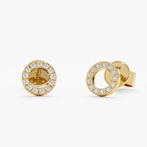 Small Diamond Stud Earrings, 14k Small Circle Diamond Earrings, Small Dainty Diamond Stud Earrings, 14k Rose, White, Yellow, Lola